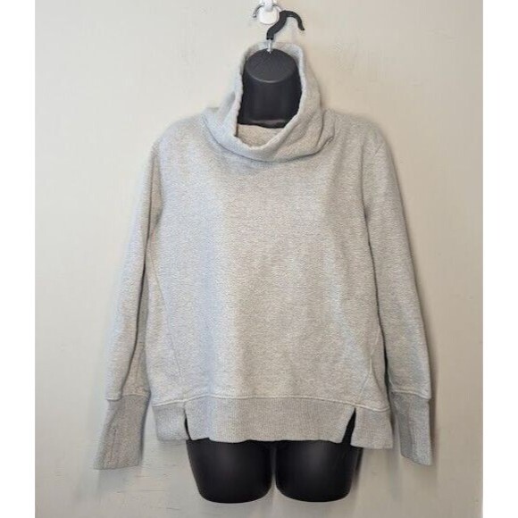 Athleta Sweaters - Athleta Gray Funnel Fleece Cowl Neck Pullover Sweatshirt Size L